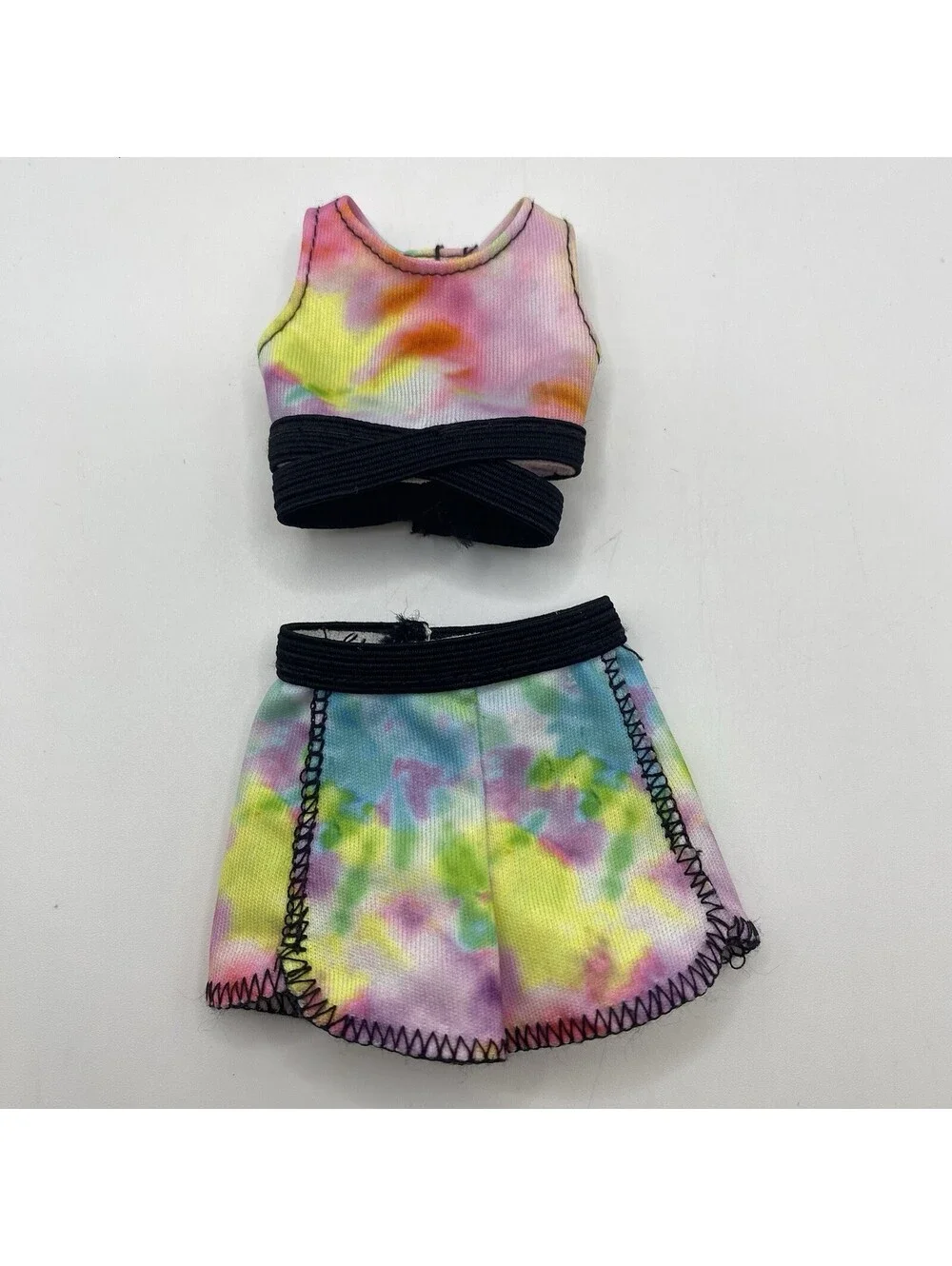 Barbie Tie-Dye Short Set Pink Yellow Green Blk Trim 2 Pc Short Set B1
